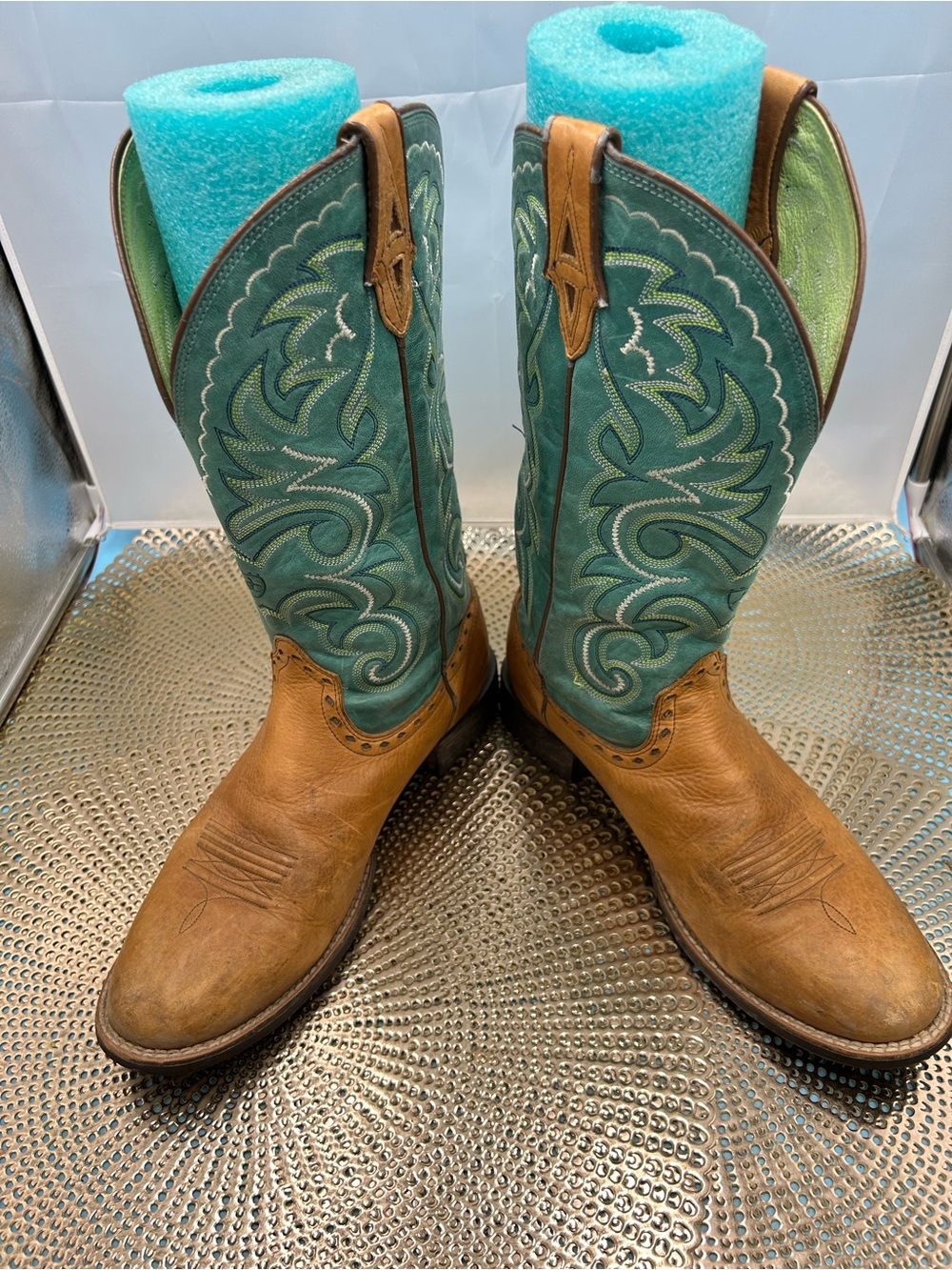Ariat men 10 teal brown heritage horseman cowboy boots